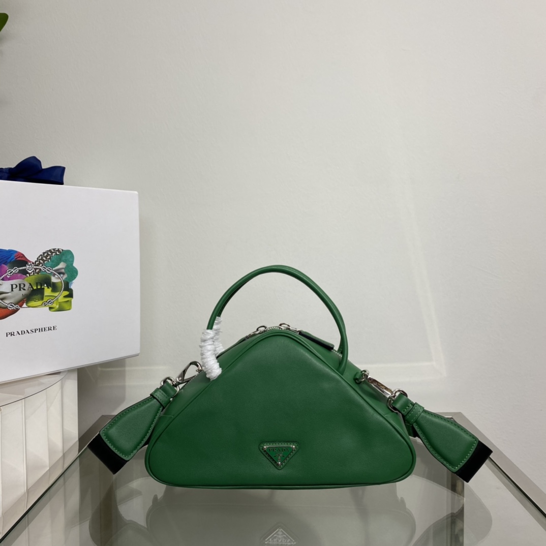 Prada Triangle Leather Shoulder Bag Tote Mango Green 1BB082